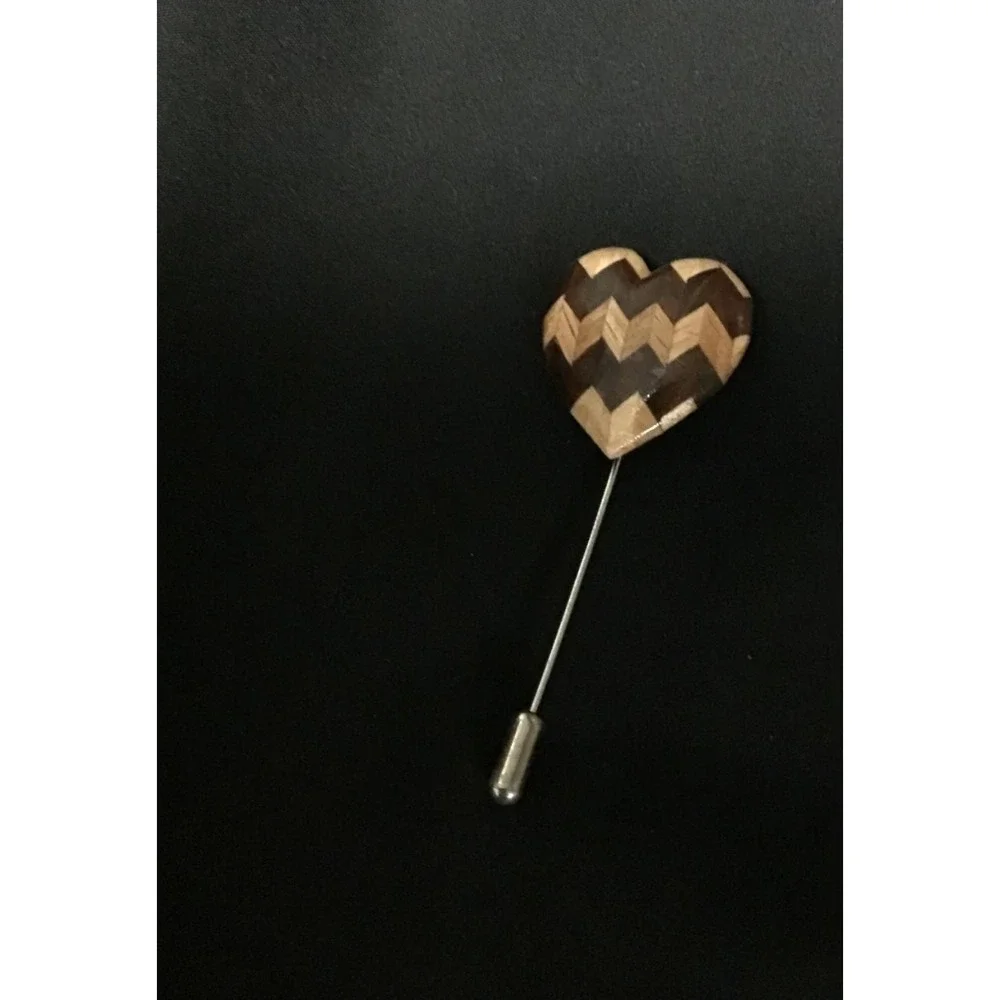 Vintage Wooden Heart Stick Pin Marquetry Lapel Pin Western Cottage Boho Priarie